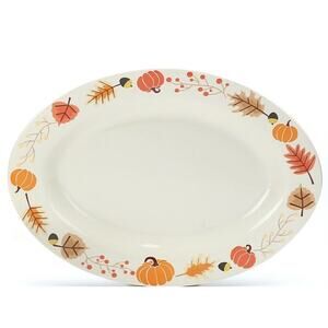 Mainstays Ironstone Fall Autumn Thanksgiving Pumpkin Leaves 16" Platter Decor